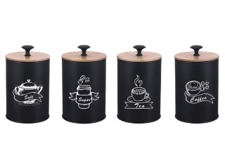 KOMPLET 4 POJEMNIKÓW KAWA HERBATA CUKIER SÓL 16X9,5CM BRUNBESTE BB-2675 (NAPISY ENG)