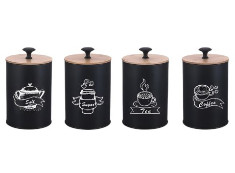 KOMPLET 4 POJEMNIKÓW KAWA HERBATA CUKIER SÓL 16X9,5CM BRUNBESTE BB-2675 (NAPISY ENG)
