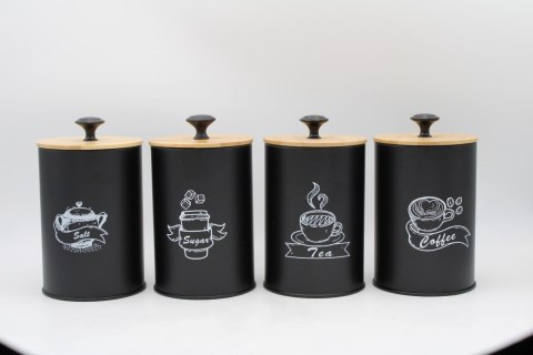 KOMPLET 4 POJEMNIKÓW KAWA HERBATA CUKIER SÓL 16X9,5CM BRUNBESTE BB-2675 (NAPISY ENG)