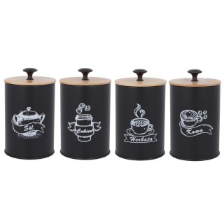 KOMPLET 4 POJEMNIKÓW KAWA HERBATA CUKIER SÓL 16X9,5CM BRUNBESTE BB-2681 (NAPISY PL)