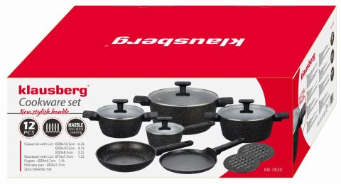 KOMPLET GARNKÓW Z MAMUROWĄ POWŁOKĄ NIEPRZYWIERAJĄCĄ 12-ELE KLAUSBERG KB-7830