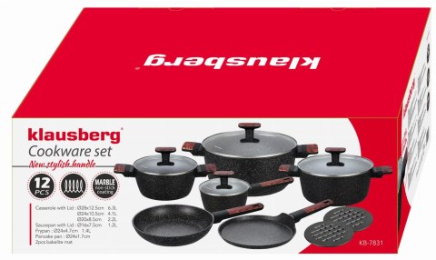 KOMPLET GARNKÓW Z MAMUROWĄ POWŁOKĄ NIEPRZYWIERAJĄCĄ 12-ELE KLAUSBERG KB-7831