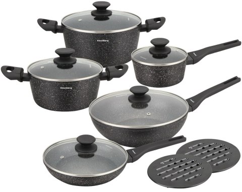 KOMPLET GARNKÓW Z MARMURKOWĄ POWŁOKĄ NIEPRZYWIERAJĄCĄ 12-ELE KLAUSBERG KB-7657