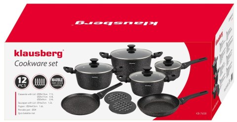 KOMPLET GARNKÓW Z MARMURKOWĄ POWŁOKĄ NIEPRZYWIERAJĄCĄ 12-ELE KLAUSBERG KB-7658