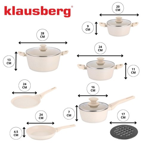 KOMPLET GARNKÓW Z MARMURKOWĄ POWŁOKĄ NIEPRZYWIERAJĄCĄ 12-ELE KLAUSBERG KB-7884