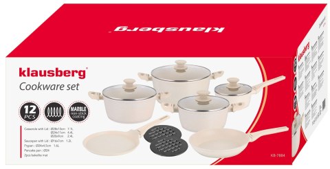 KOMPLET GARNKÓW Z MARMURKOWĄ POWŁOKĄ NIEPRZYWIERAJĄCĄ 12-ELE KLAUSBERG KB-7884