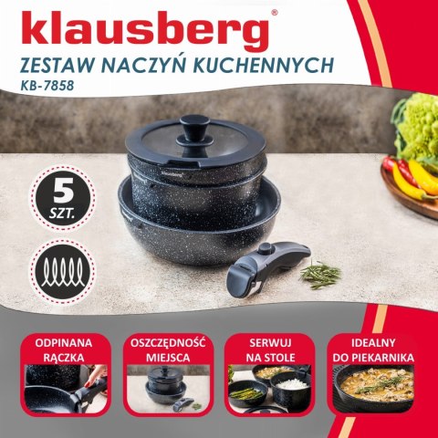 KOMPLET GARNKÓW Z MARMURKOWĄ POWŁOKĄ NIEPRZYWIERAJĄCĄ 5-ELE KLAUSBERG KB-7858
