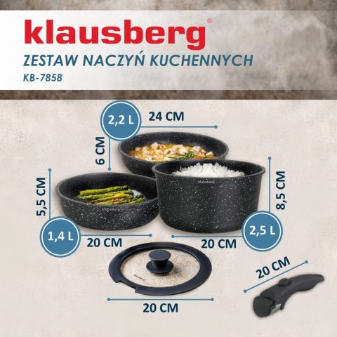 KOMPLET GARNKÓW Z MARMURKOWĄ POWŁOKĄ NIEPRZYWIERAJĄCĄ 5-ELE KLAUSBERG KB-7858