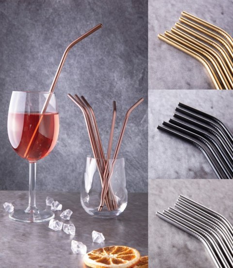 KOMPLET METALOWYCH SŁOMEK DO PICIA 6 ELEMENTÓW BERLINGER HAUS ROSE GOLD BH-2982