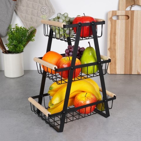 KOSZYK KOSZ NA OWOCE WARZYWA METALOWY CZARNY PIĘTROWY 3-POZIOMOWY VILDE 229097