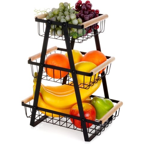 KOSZYK KOSZ NA OWOCE WARZYWA METALOWY CZARNY PIĘTROWY 3-POZIOMOWY VILDE 229097