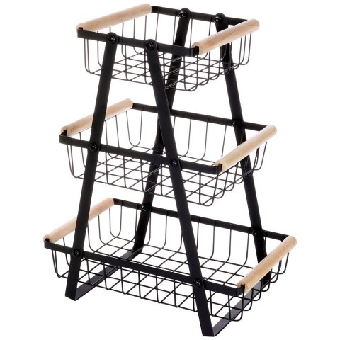 KOSZYK KOSZ NA OWOCE WARZYWA METALOWY CZARNY PIĘTROWY 3-POZIOMOWY VILDE 229097