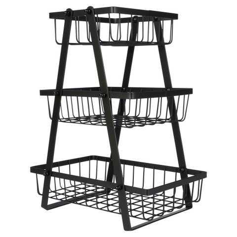 KOSZYK KOSZ NA OWOCE WARZYWA METALOWY CZARNY PIĘTROWY 3-POZIOMOWY VILDE 229111