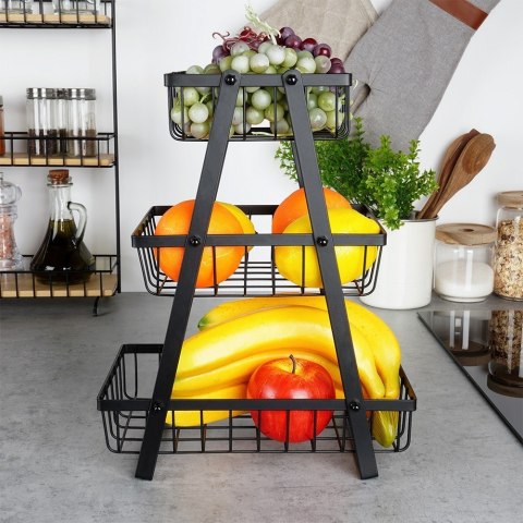 KOSZYK KOSZ NA OWOCE WARZYWA METALOWY CZARNY PIĘTROWY 3-POZIOMOWY VILDE 229111