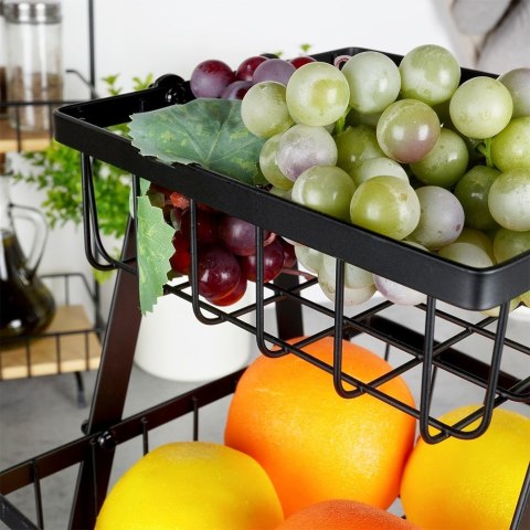 KOSZYK KOSZ NA OWOCE WARZYWA METALOWY CZARNY PIĘTROWY 3-POZIOMOWY VILDE 229111