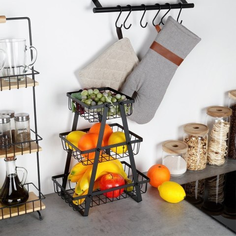 KOSZYK KOSZ NA OWOCE WARZYWA METALOWY CZARNY PIĘTROWY 3-POZIOMOWY VILDE 229111