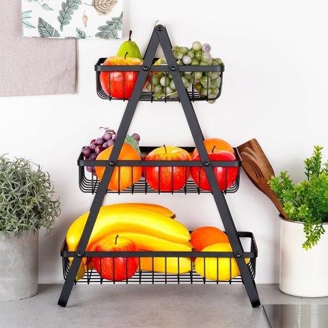 KOSZYK KOSZ NA OWOCE WARZYWA METALOWY CZARNY PIĘTROWY 3-POZIOMOWY VILDE 229115