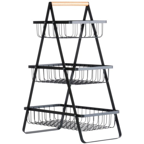 KOSZYK KOSZ NA OWOCE WARZYWA METALOWY CZARNY PIĘTROWY 3-POZIOMOWY VILDE 229115