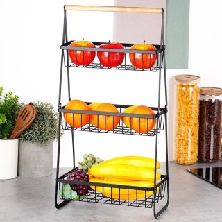 KOSZYK KOSZ NA OWOCE WARZYWA METALOWY CZARNY PIĘTROWY 3-POZIOMOWY VILDE 229156