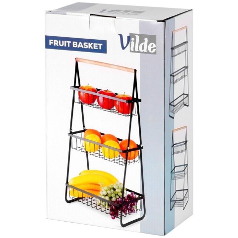 KOSZYK KOSZ NA OWOCE WARZYWA METALOWY CZARNY PIĘTROWY 3-POZIOMOWY VILDE 229156