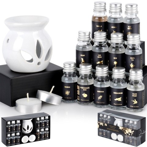 Kominek zapachowy ceramiczny + olejki eteryczne zapachowe zestaw 15-ele VILDE 779088