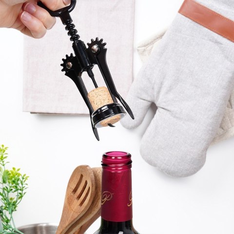 Korkociąg do wina otwieracz do butelek wina metalowy czarny 16cm VILDE 259686