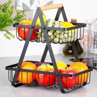 KOSZYK KOSZ NA OWOCE WARZYWA METALOWY CZARNY PIĘTROWY DWUPOZIOMOWY 27X18X29CM VILDE 229038