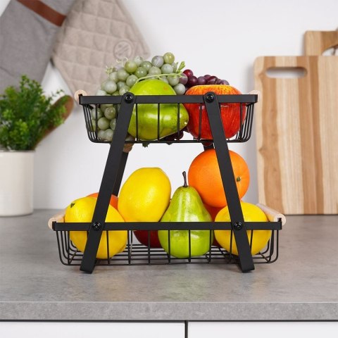 KOSZYK KOSZ NA OWOCE WARZYWA METALOWY CZARNY PIĘTROWY DWUPOZIOMOWY VILDE 229096