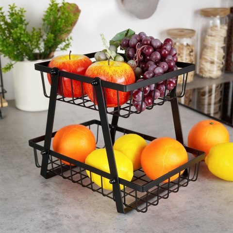 KOSZYK KOSZ NA OWOCE WARZYWA METALOWY CZARNY PIĘTROWY DWUPOZIOMOWY VILDE 229110