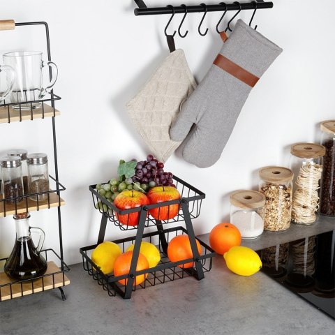 KOSZYK KOSZ NA OWOCE WARZYWA METALOWY CZARNY PIĘTROWY DWUPOZIOMOWY VILDE 229110