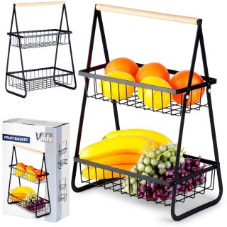 KOSZYK KOSZ NA OWOCE WARZYWA METALOWY CZARNY PIĘTROWY DWUPOZIOMOWY VILDE 229155