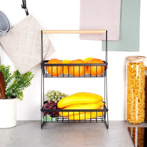 KOSZYK KOSZ NA OWOCE WARZYWA METALOWY CZARNY PIĘTROWY DWUPOZIOMOWY VILDE 229155
