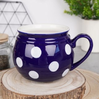 Kubek ceramiczny do herbaty grzanego wina niebieski w grochy duży 850 ml ORION 125645