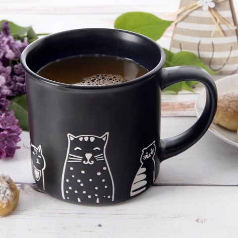 Kubek ceramiczny do kawy herbaty czarny koty duży 500 ml ORION 129632