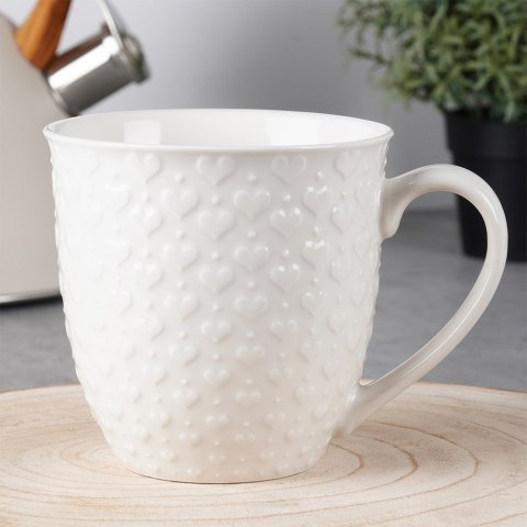 Kubek ceramiczny do kawy herbaty serca duży 580 ml biały ORION 128846