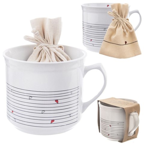 Kubek ceramiczny z woreczkiem na herbatę biały SERCE duży 650 ml ORION 128852