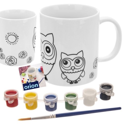 Kubek do malowania z farbkami porcelanowy sowa 330 ml ORION 129439