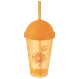 Kubek plastikowy z pokrywką i słomką 450 ml na lemoniadę pomarańczowy ORION 121786