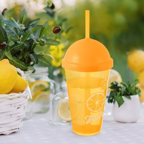 Kubek plastikowy z pokrywką i słomką 450 ml na lemoniadę pomarańczowy ORION 121786