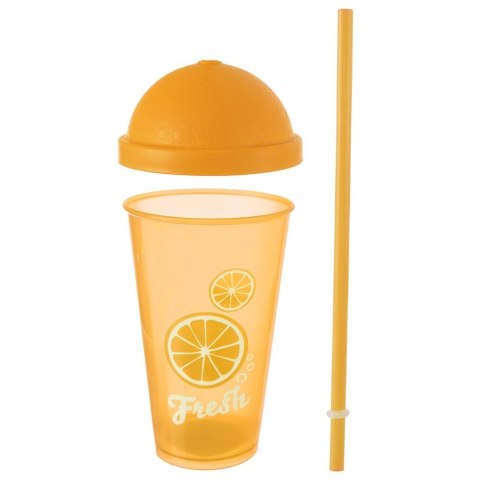 Kubek plastikowy z pokrywką i słomką 450 ml na lemoniadę pomarańczowy ORION 121786
