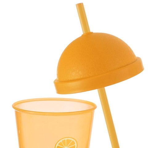 Kubek plastikowy z pokrywką i słomką 450 ml na lemoniadę pomarańczowy ORION 121786