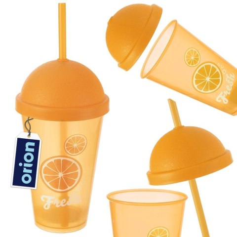 Kubek plastikowy z pokrywką i słomką 450 ml na lemoniadę pomarańczowy ORION 121786