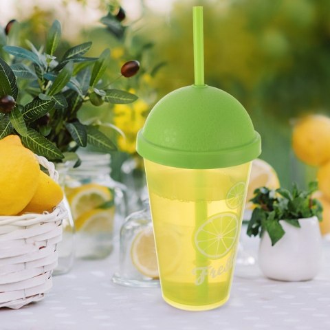 Kubek plastikowy z pokrywką i słomką 450 ml na lemoniadę zielony ORION 121787