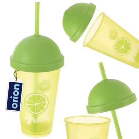 Kubek plastikowy z pokrywką i słomką 450 ml na lemoniadę zielony ORION 121787