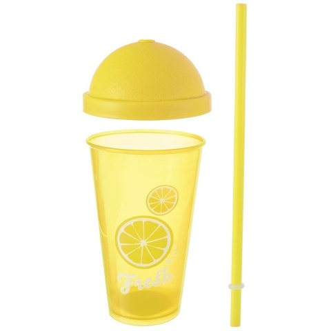Kubek plastikowy z pokrywką i słomką 450 ml na lemoniadę żółty ORION 121785