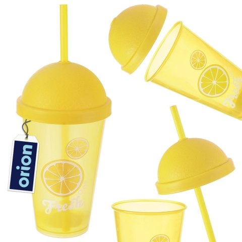 Kubek plastikowy z pokrywką i słomką 450 ml na lemoniadę żółty ORION 121785