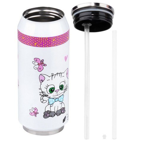 Kubek termiczny PUSZKA ze słomką ustnikiem do szkoły KOTEK 400 ml ORION 128508