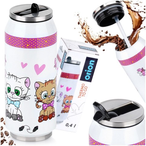 Kubek termiczny PUSZKA ze słomką ustnikiem do szkoły KOTEK 400 ml ORION 128508