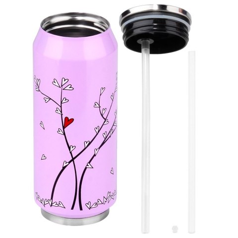 Kubek termiczny PUSZKA ze słomką ustnikiem do szkoły różowy SERCE 400 ml ORION 128513