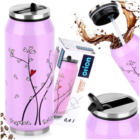 Kubek termiczny PUSZKA ze słomką ustnikiem do szkoły różowy SERCE 400 ml ORION 128513